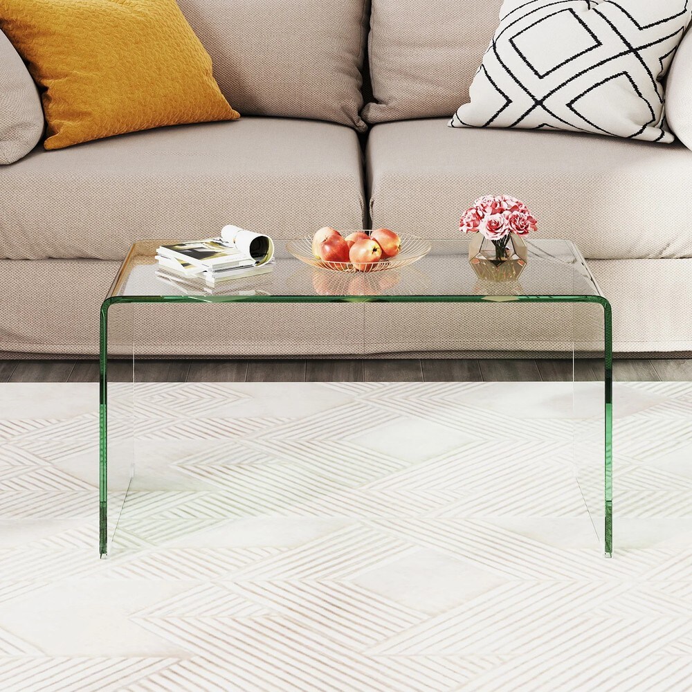 U-format sidobord i härdat glas 81,5x42x40cm - Transparent / Glasbord / Soffbord i glas