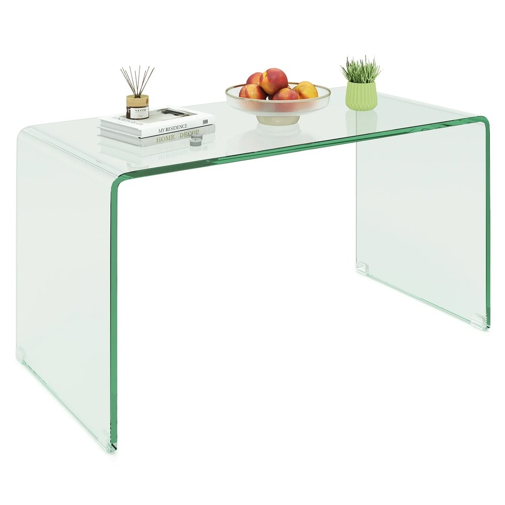 U-format sidobord i härdat glas 81,5x42x40cm - Transparent / Glasbord / Soffbord i glas