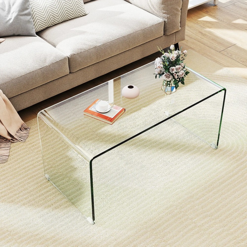 U-format sidobord i härdat glas 81,5x42x40cm - Transparent / Glasbord / Soffbord i glas