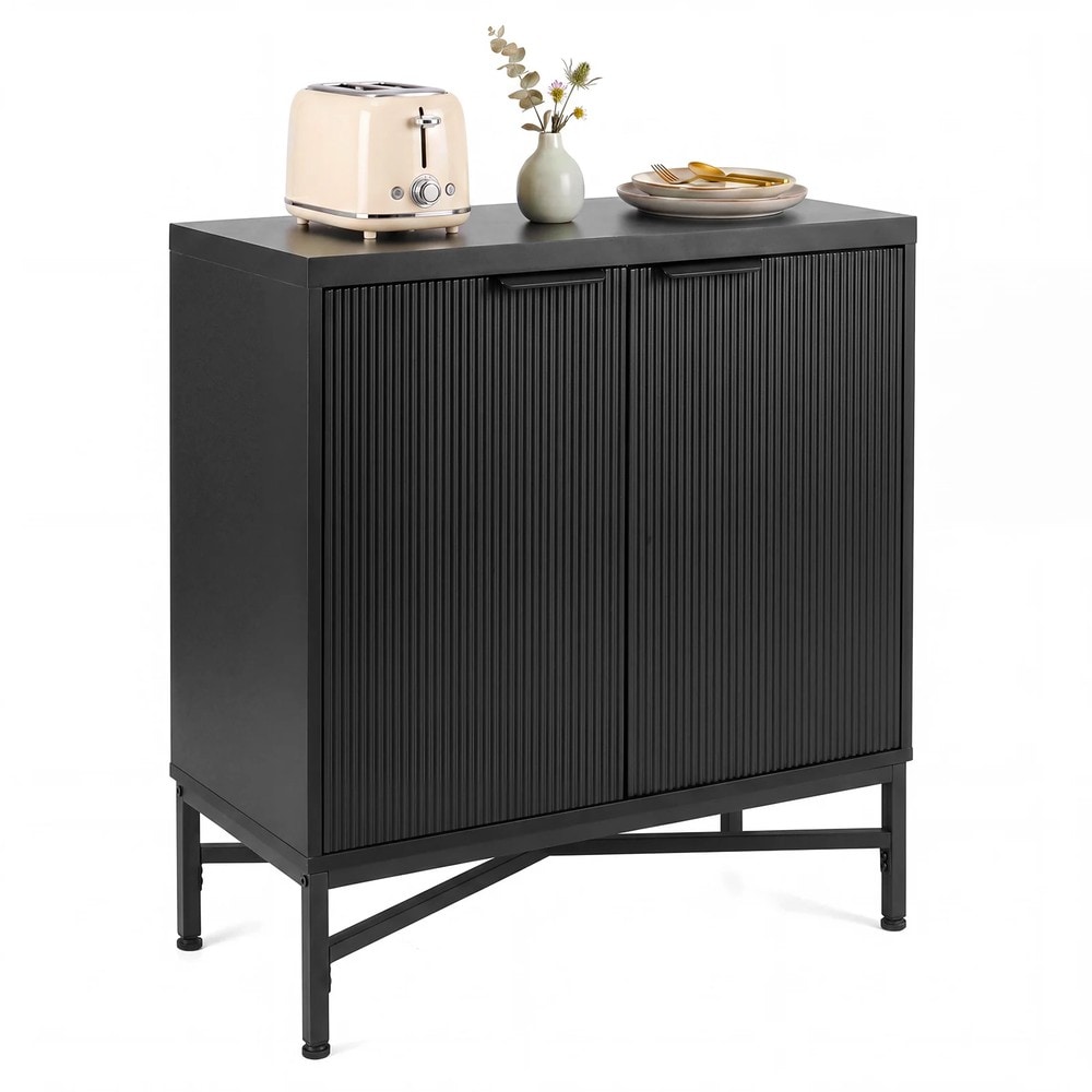 Skänk med räfflade dörrar och hylla - Svart / Förvaringsskåp / Sideboard med dörrar