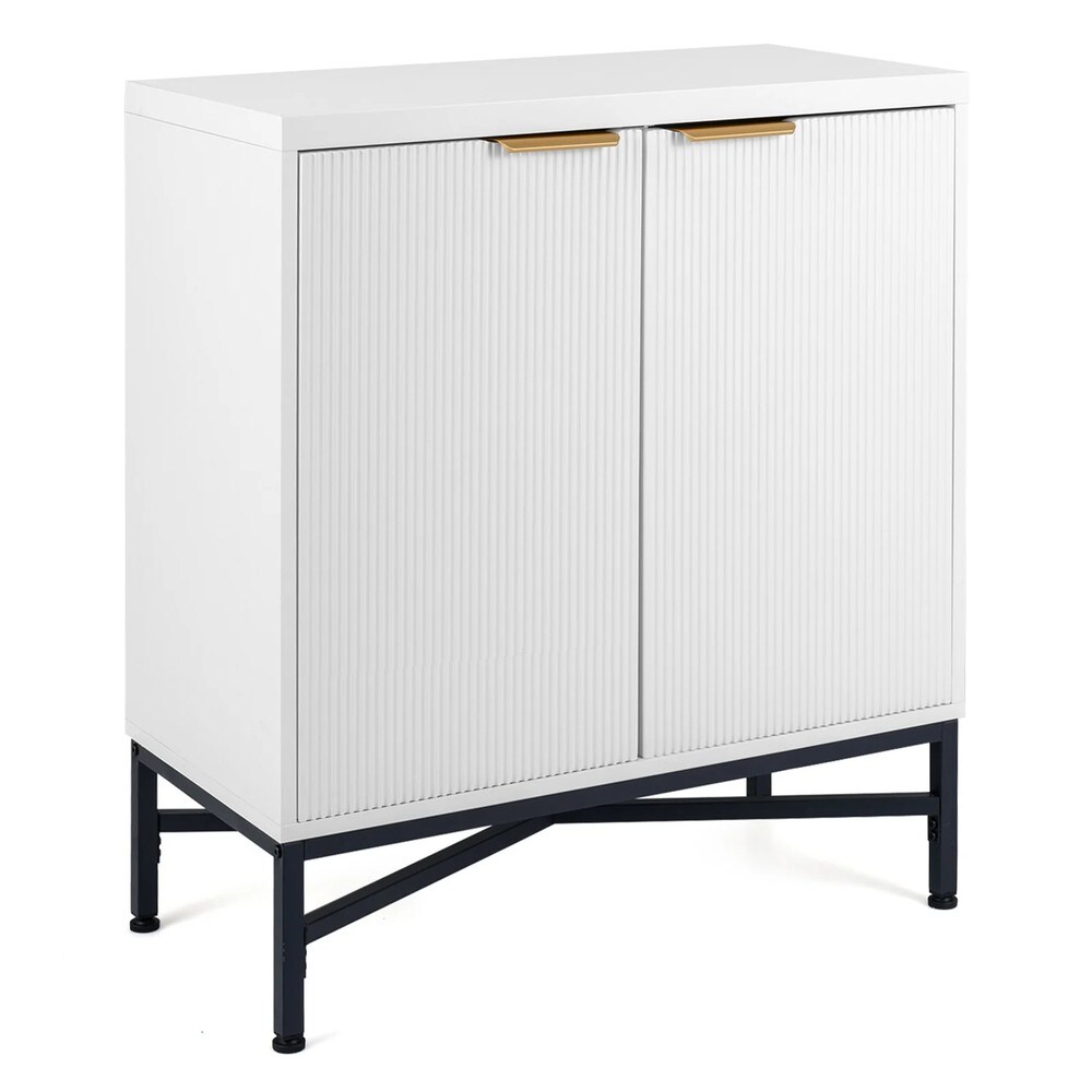 Skänk med räfflade dörrar och hylla - Vit / Förvaringsskåp / Sideboard med dörrar