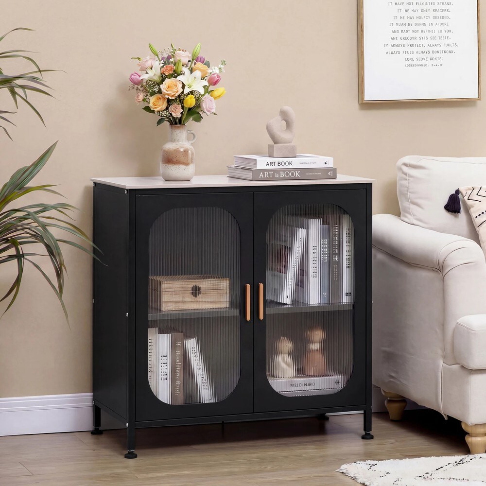 Skänk med justerbar hylla och halvtransparenta dörrar - Svart / Sideboard / Förvaringsskåp
