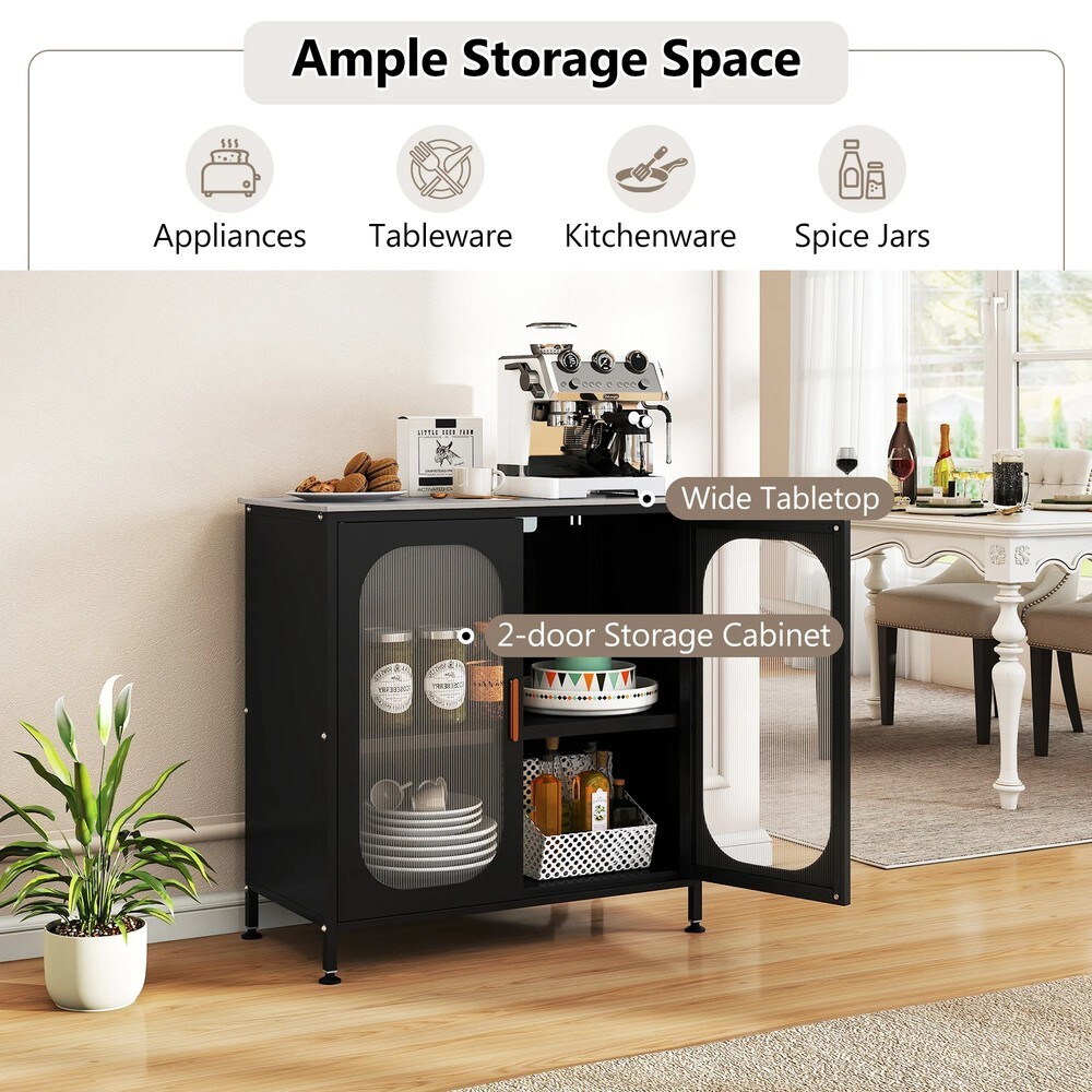 Skänk med justerbar hylla och halvtransparenta dörrar - Svart / Sideboard / Förvaringsskåp