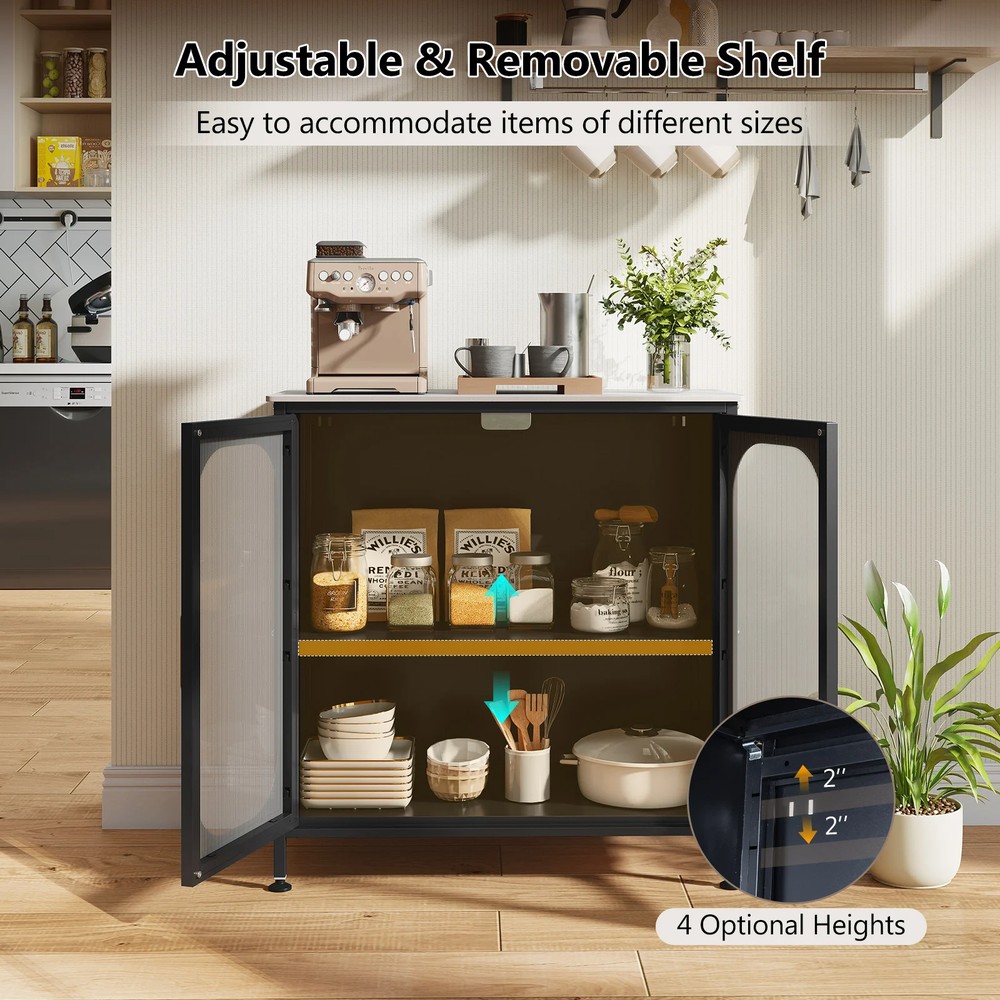 Skänk med justerbar hylla och halvtransparenta dörrar - Svart / Sideboard / Förvaringsskåp