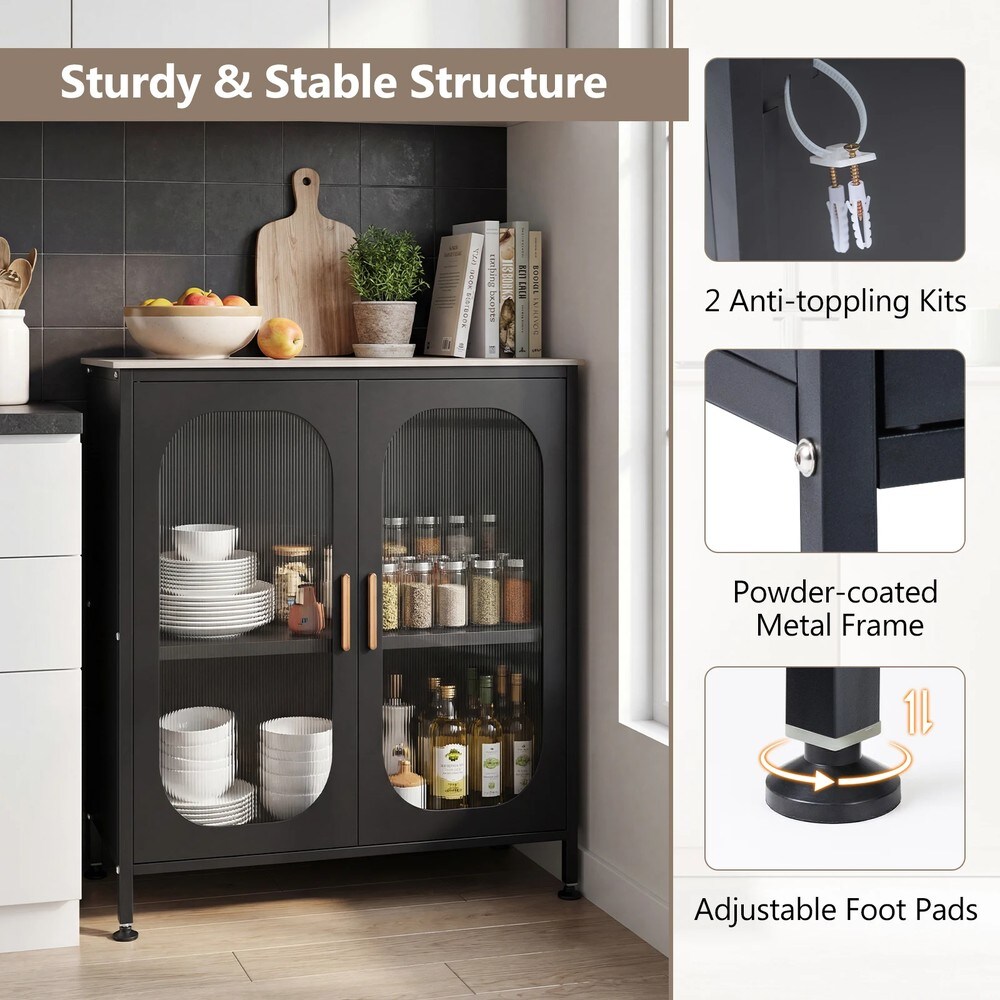 Skänk med justerbar hylla och halvtransparenta dörrar - Svart / Sideboard / Förvaringsskåp