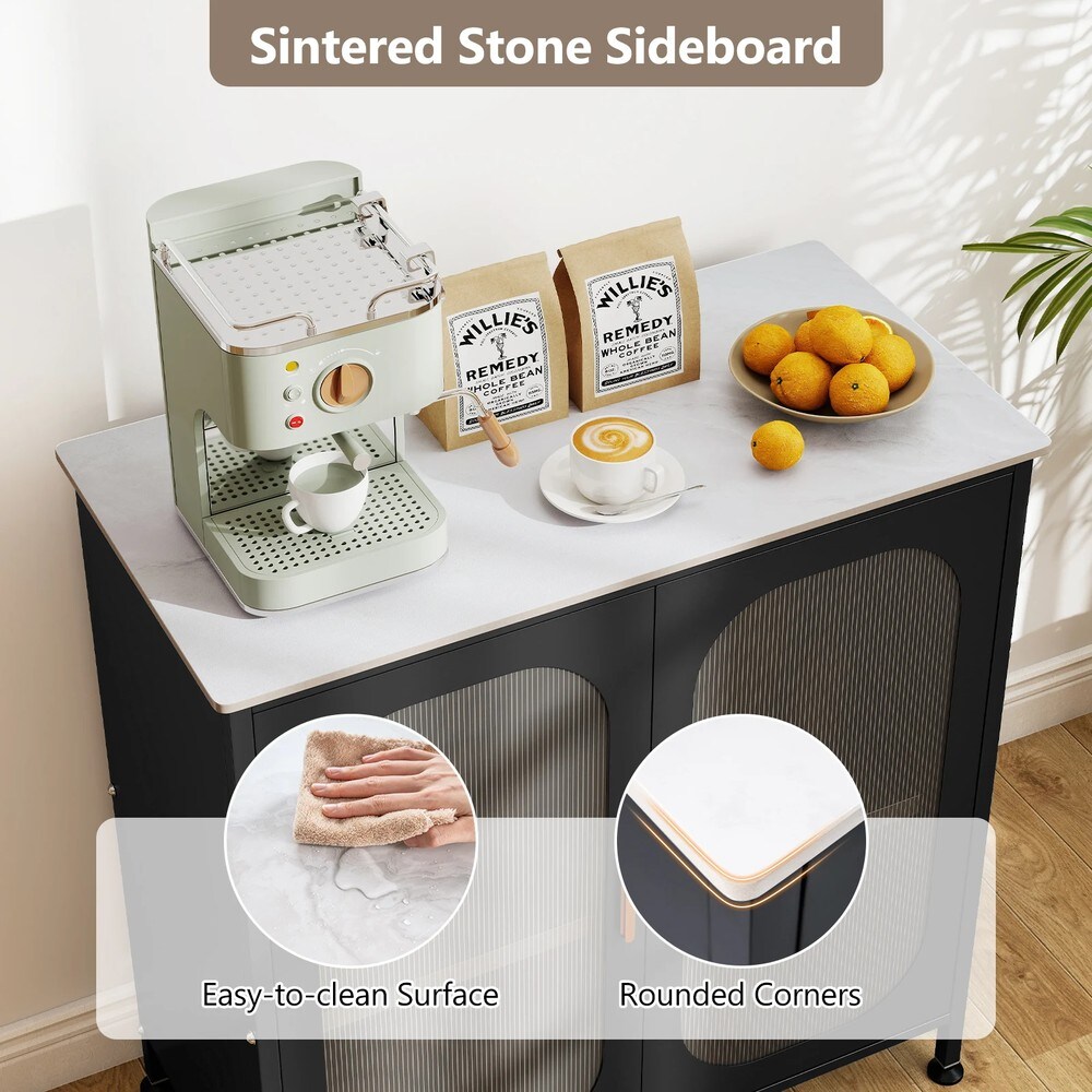 Skänk med justerbar hylla och halvtransparenta dörrar - Svart / Sideboard / Förvaringsskåp