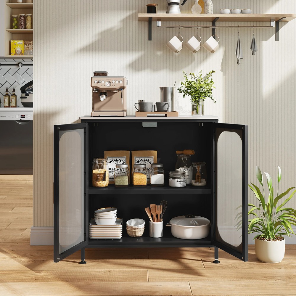 Skänk med justerbar hylla och halvtransparenta dörrar - Svart / Sideboard / Förvaringsskåp