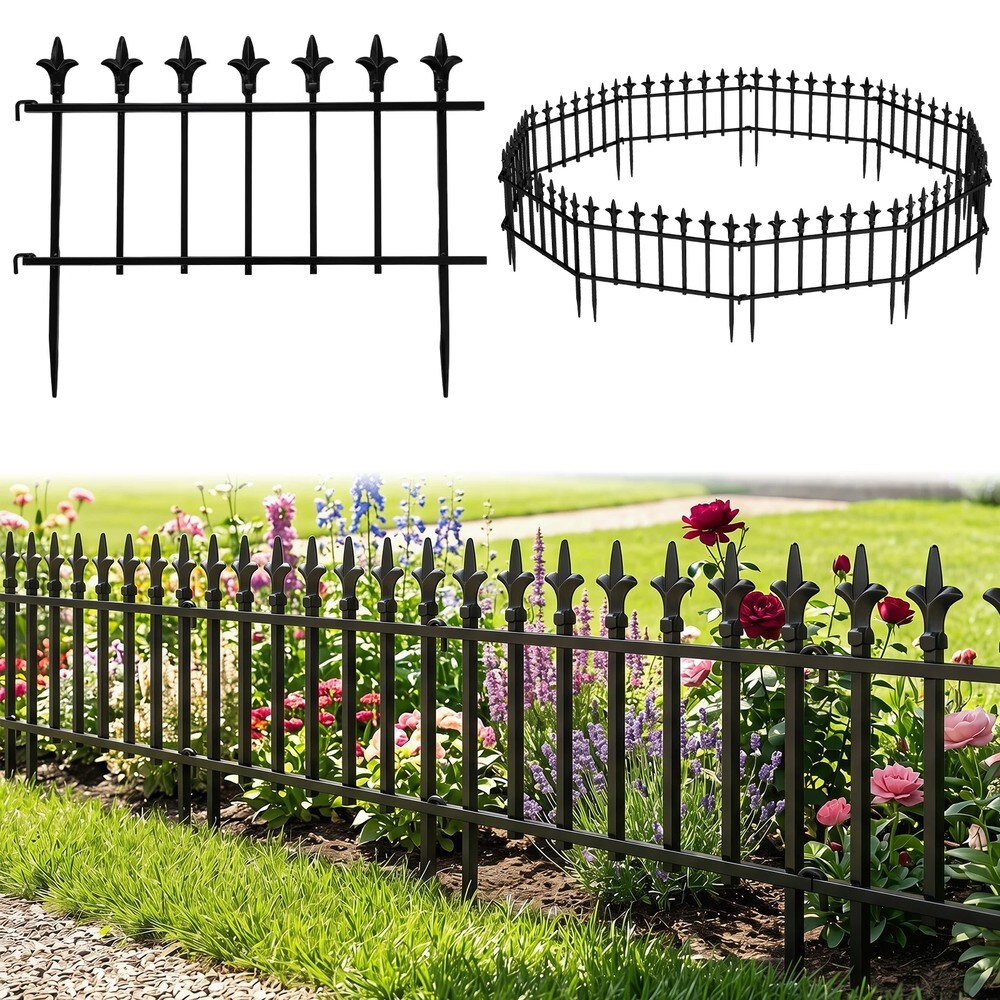 Dekorativt trädgårdsstaket i metall 10-pack - Svart / Rabattstaket / Dekorationsstaket