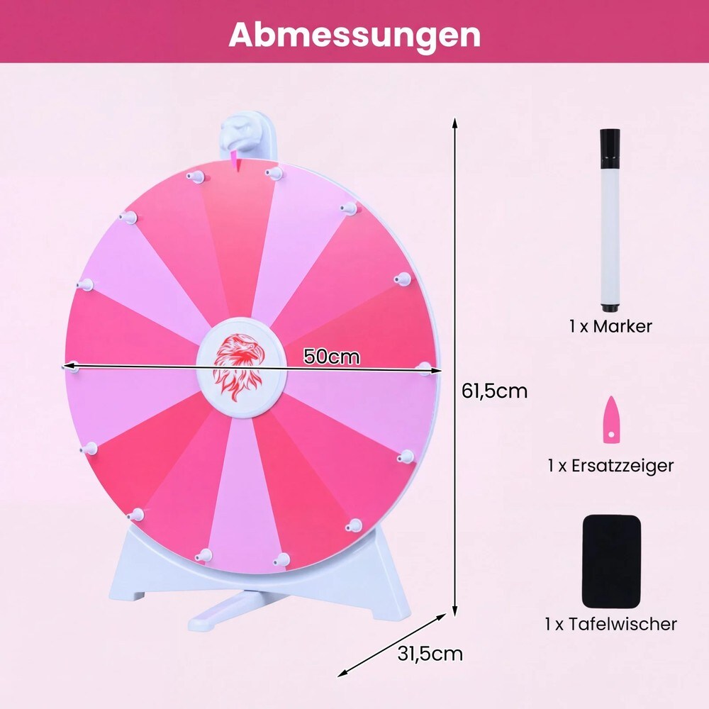 Lyckohjul 50cm med 14 skrivbara fält - Rosa / Prishjul för fest / Skrivbart snurrhjul