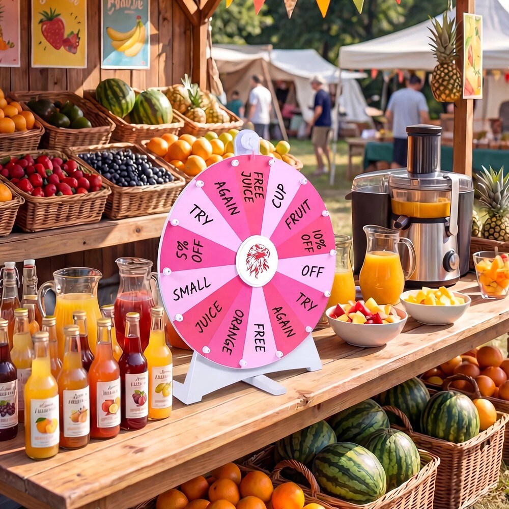 Lyckohjul 50cm med 14 skrivbara fält - Rosa / Prishjul för fest / Skrivbart snurrhjul