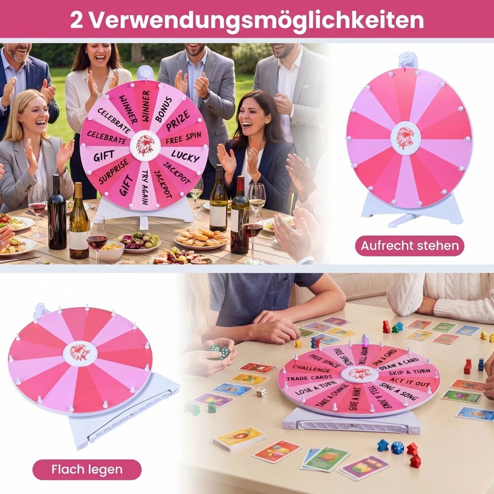Lyckohjul 50cm med 14 skrivbara fält - Rosa / Prishjul för fest / Skrivbart snurrhjul