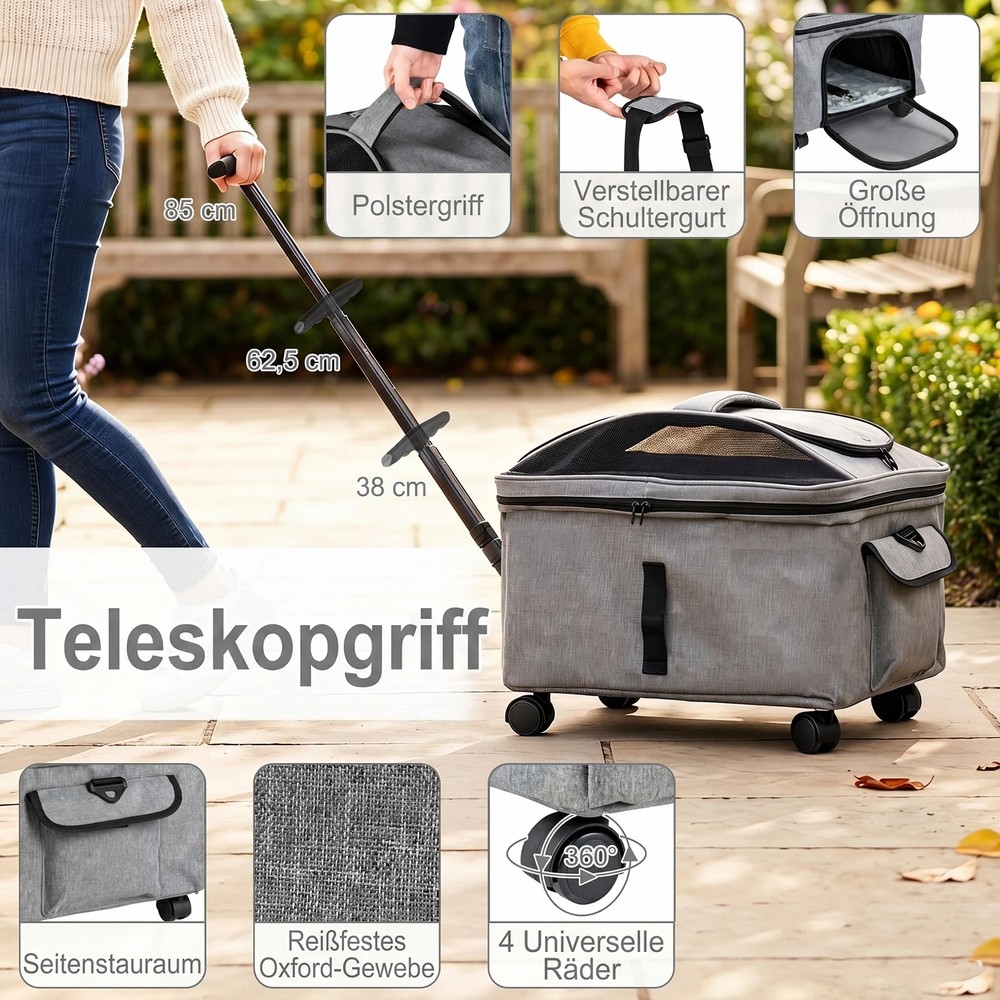 Kokoontaitettava, pyörillä varustettu lemmikkien kuljetuslaukku, jossa on teleskooppikahva / Kissan kuljetuslaukku / Koiran kuljetuslaukku