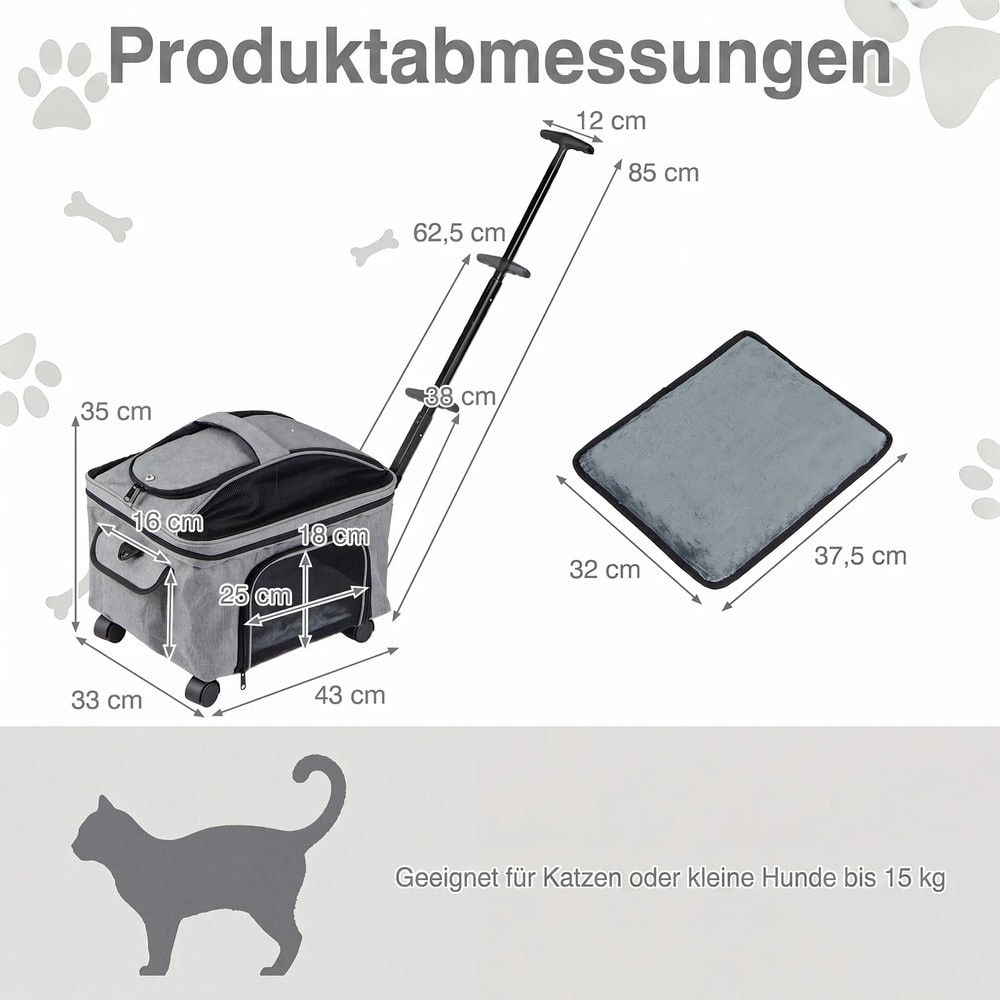 Kokoontaitettava, pyörillä varustettu lemmikkien kuljetuslaukku, jossa on teleskooppikahva / Kissan kuljetuslaukku / Koiran kuljetuslaukku