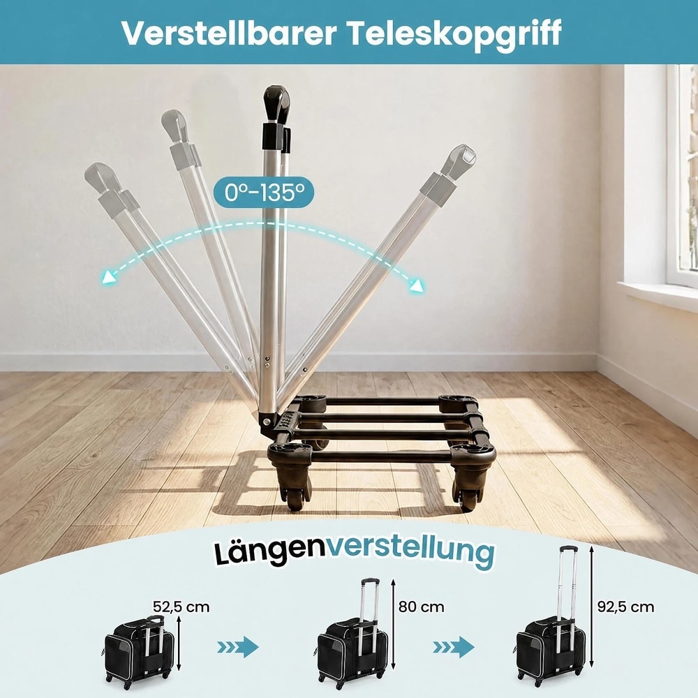 Hopfällbar transportväska för husdjur på hjul - Svart / Husdjurstrolley / Bärväska