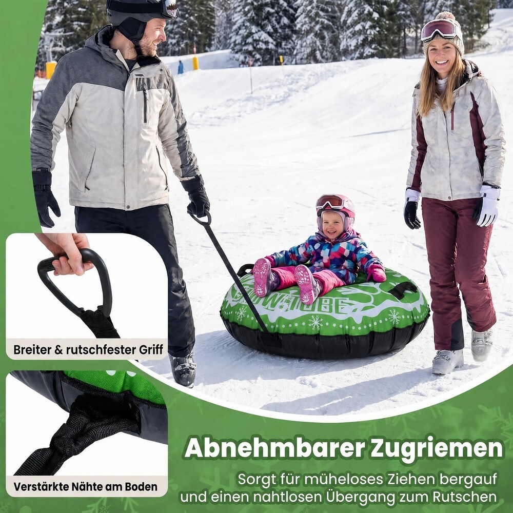 Uppblåsbar snöpulka 107cm med dragrem - Grön / Snowtube med handtag / Uppblåsbar snöring