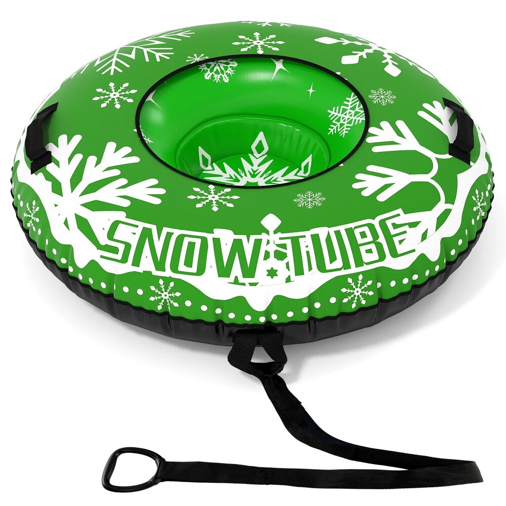 Uppblåsbar snöpulka 107cm med dragrem - Grön / Snowtube med handtag / Uppblåsbar snöring