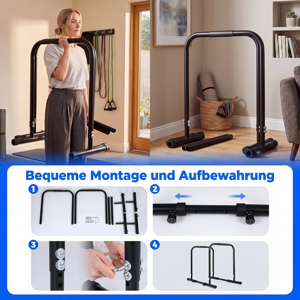 Justerbar dipstasjon, maks. 300 kg – Svart / Parallellstativ for trening / Dipstativ