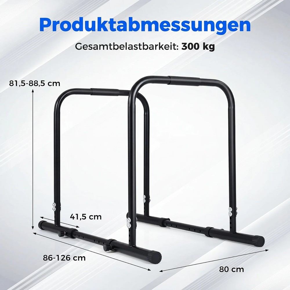 Justerbar dipstasjon, maks. 300 kg – Svart / Parallellstativ for trening / Dipstativ