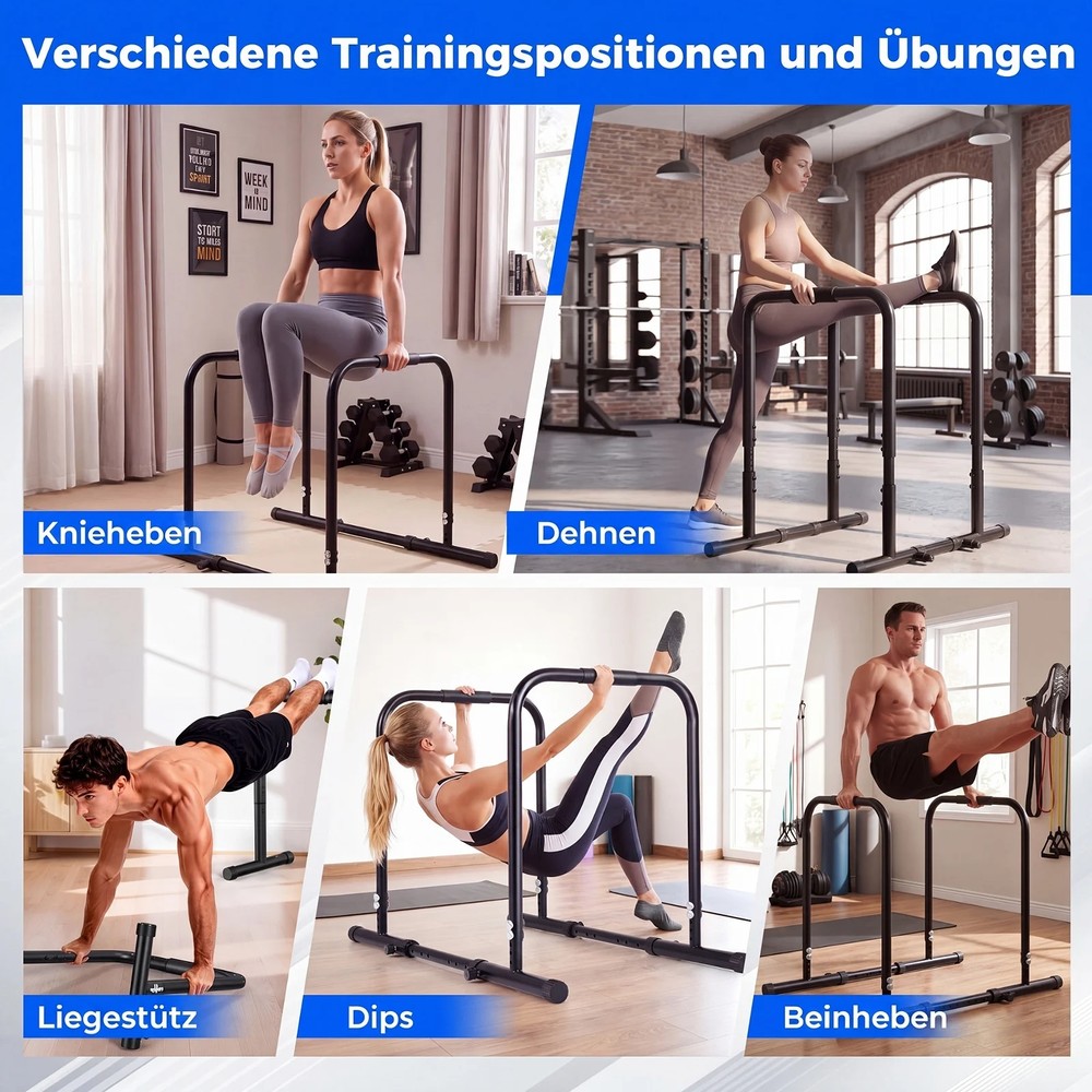 Justerbar dipstasjon, maks. 300 kg – Svart / Parallellstativ for trening / Dipstativ