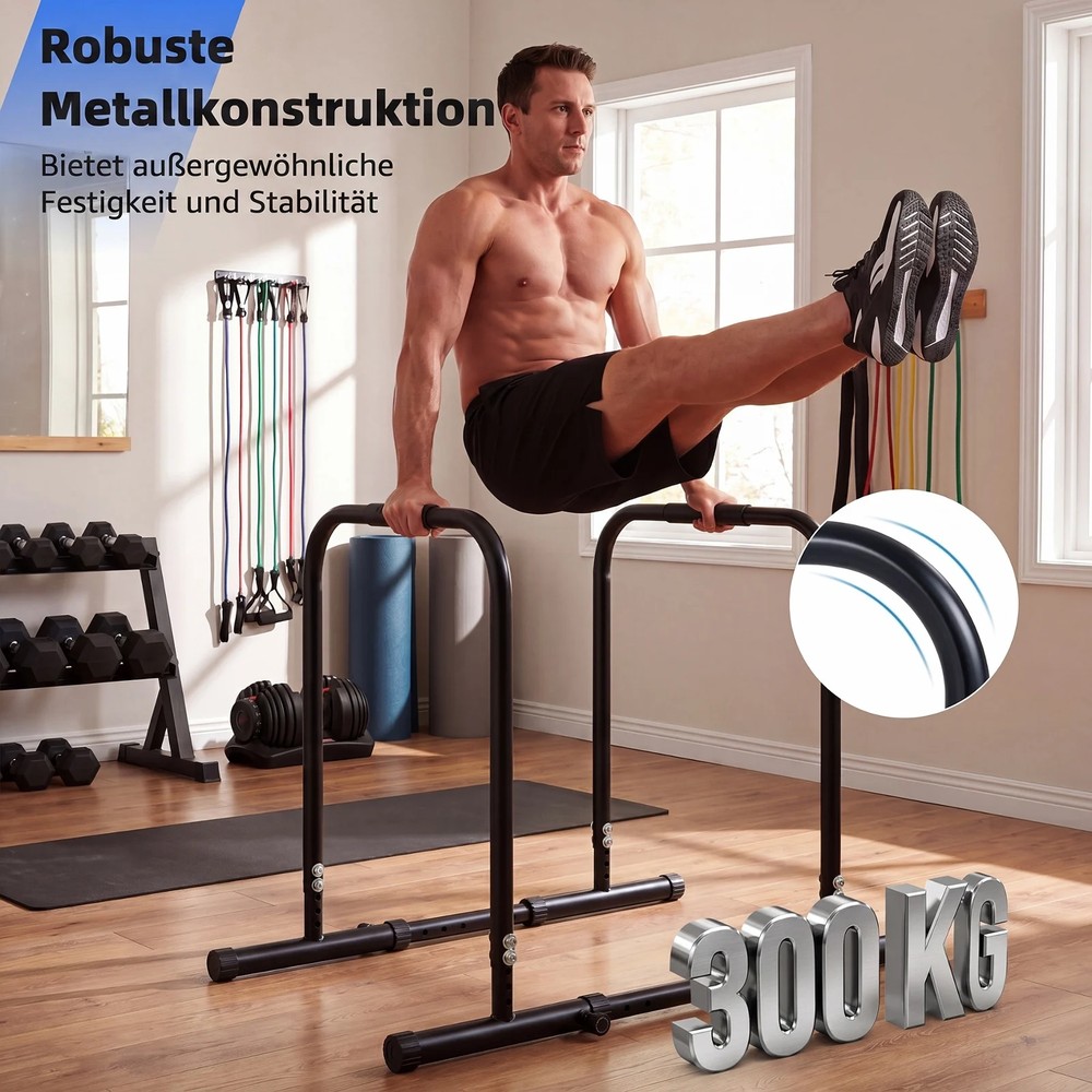 Justerbar dipstasjon, maks. 300 kg – Svart / Parallellstativ for trening / Dipstativ