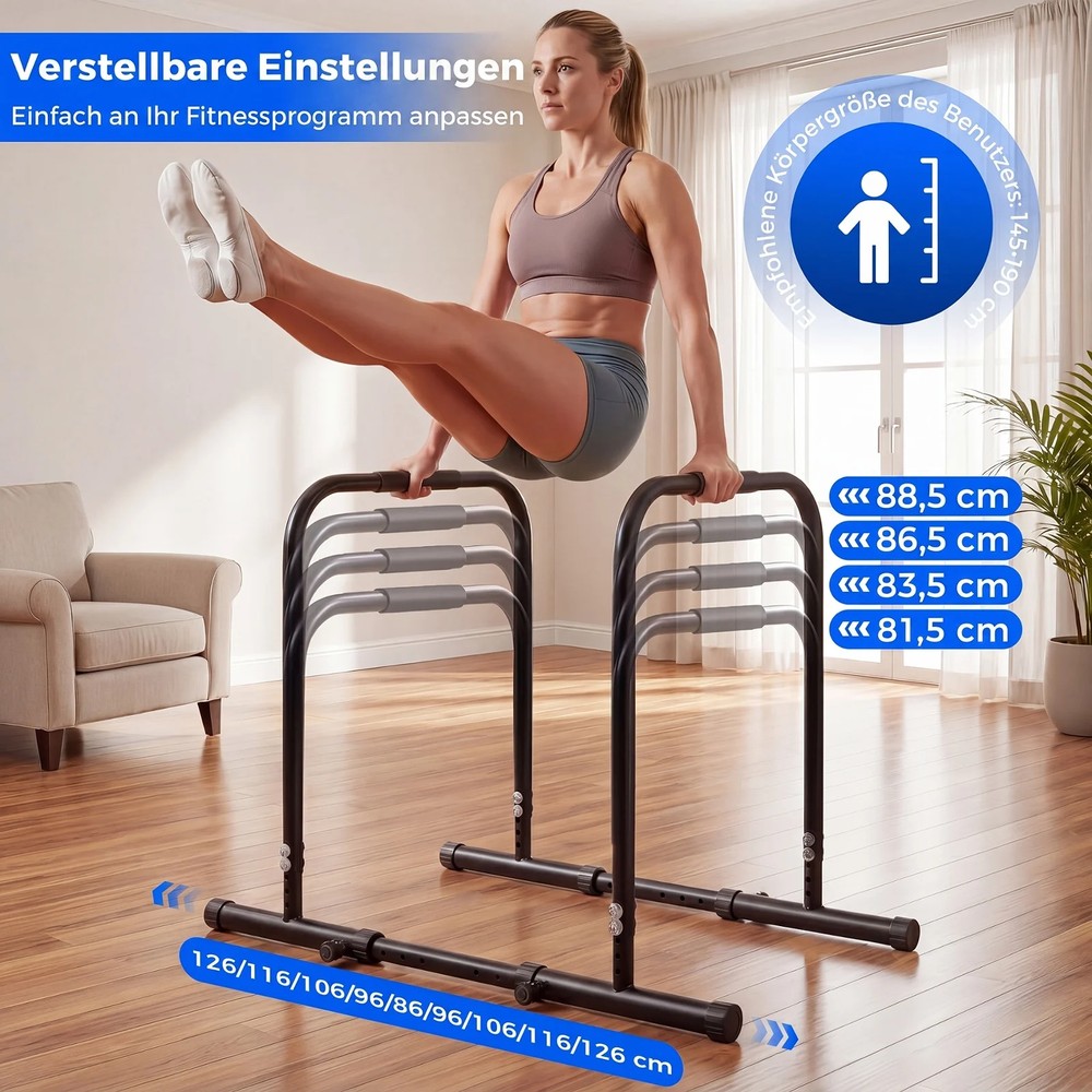 Justerbar dipstasjon, maks. 300 kg – Svart / Parallellstativ for trening / Dipstativ