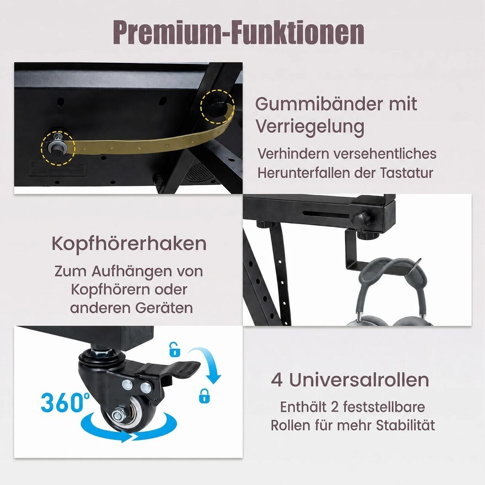 Justerbart keyboardstativ för 49-88 tangenter - Svart / Pianostativ / Klaviaturstativ
