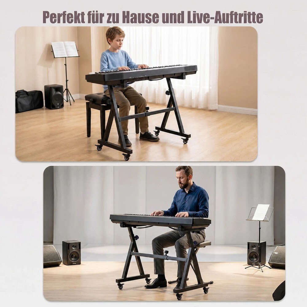 Justerbart keyboardstativ för 49-88 tangenter - Svart / Pianostativ / Klaviaturstativ