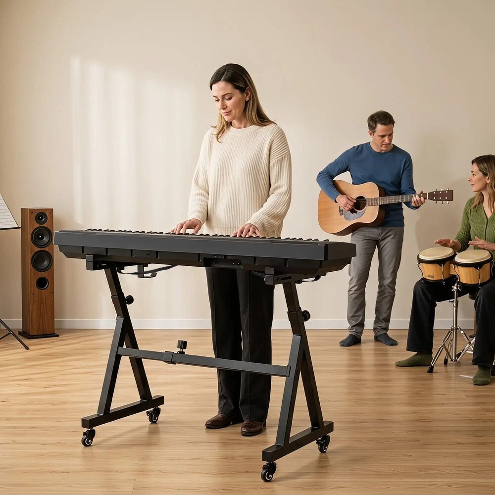 Justerbart keyboardstativ för 49-88 tangenter - Svart / Pianostativ / Klaviaturstativ