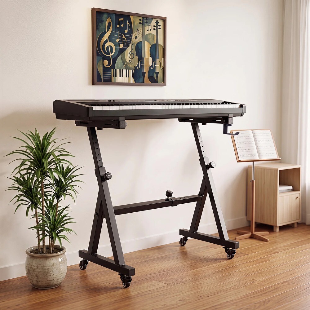Justerbart keyboardstativ för 49-88 tangenter - Svart / Pianostativ / Klaviaturstativ