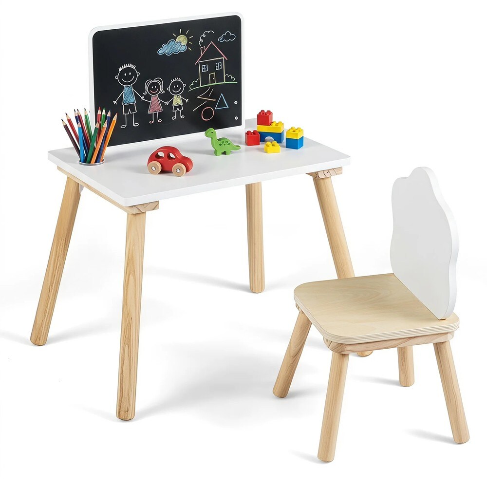 Bord och stol för småbarn med svart tavla / Barnskrivbord med stol / Ritbord för barn