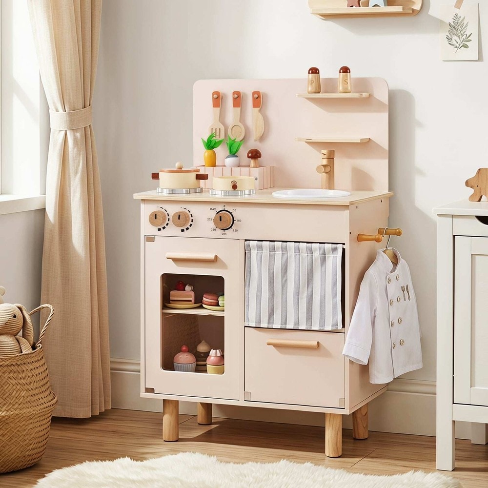 Lekkök i trä med spis, kran och diskho - Beige / Barnkök med tillbehör / Leksakskök