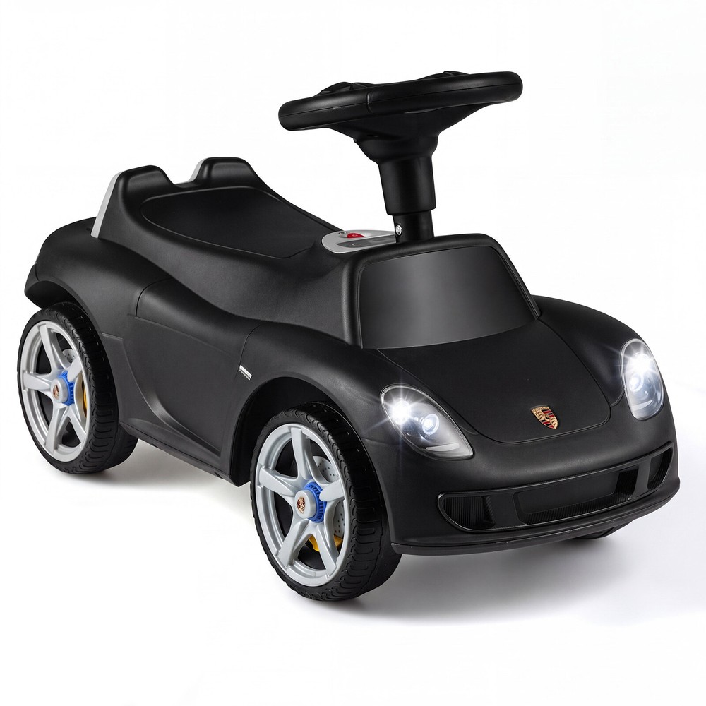 Sparkbil för barn Porsche med tuta och ljud - Svart / Åkbil för småbarn / Fotdriven sittbil