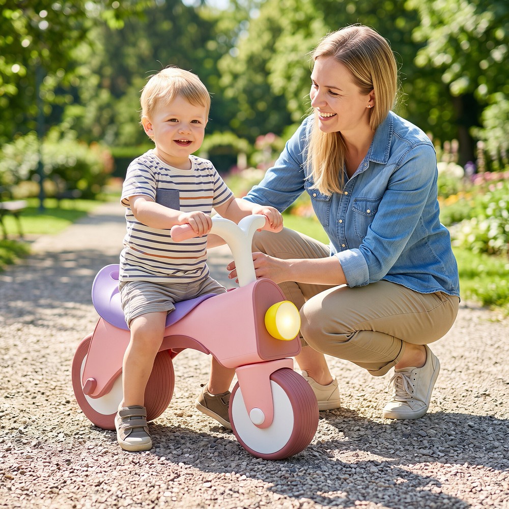 Springcykel för barn med lampor - Rosa / Balanscykel med musik / Pedallös barncykel