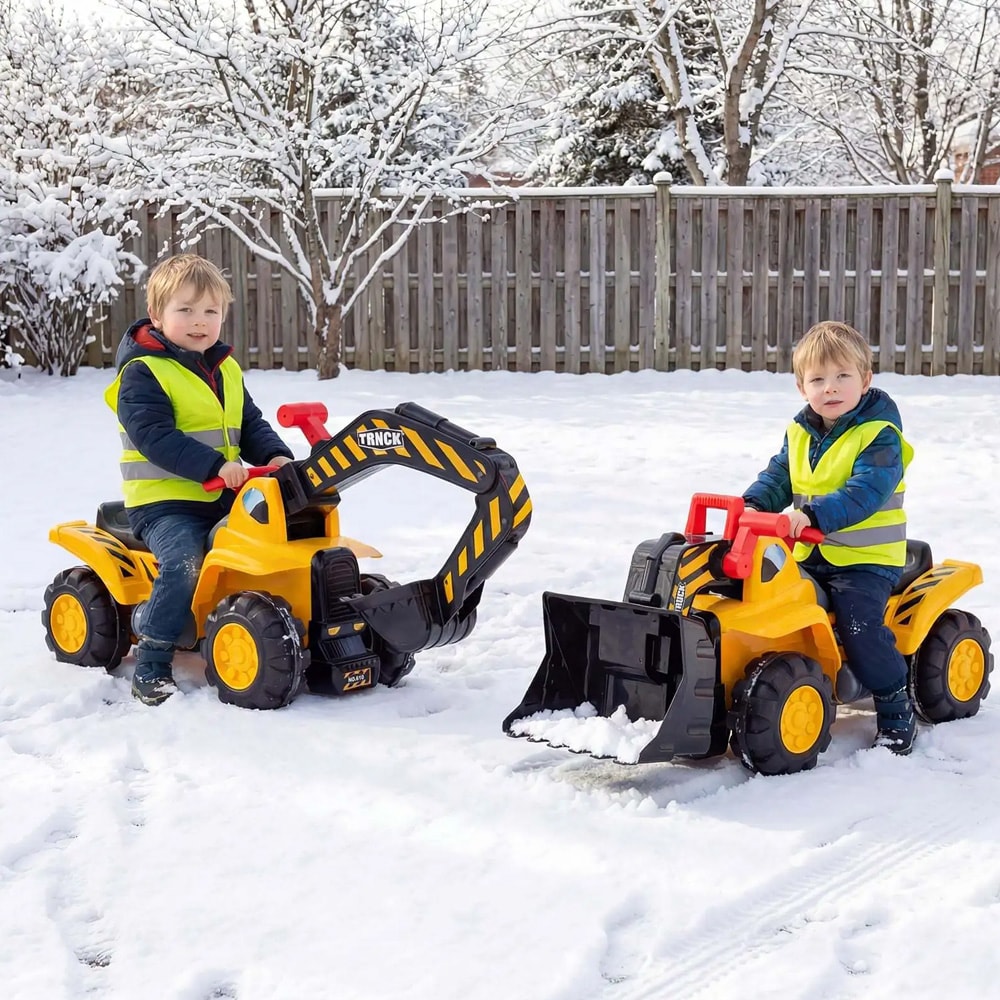 Åkleksak 3-i-1 grävmaskin/bulldozer med motorljud och hjälm / Sittgrävare / Sparkfordon