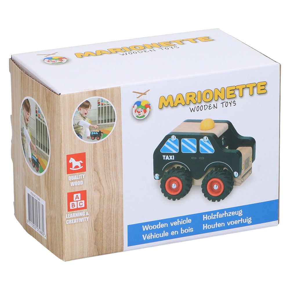 Taxibil 12,7 cm Marionette / leksaksbil i trä / träbil för barn / trätaxi