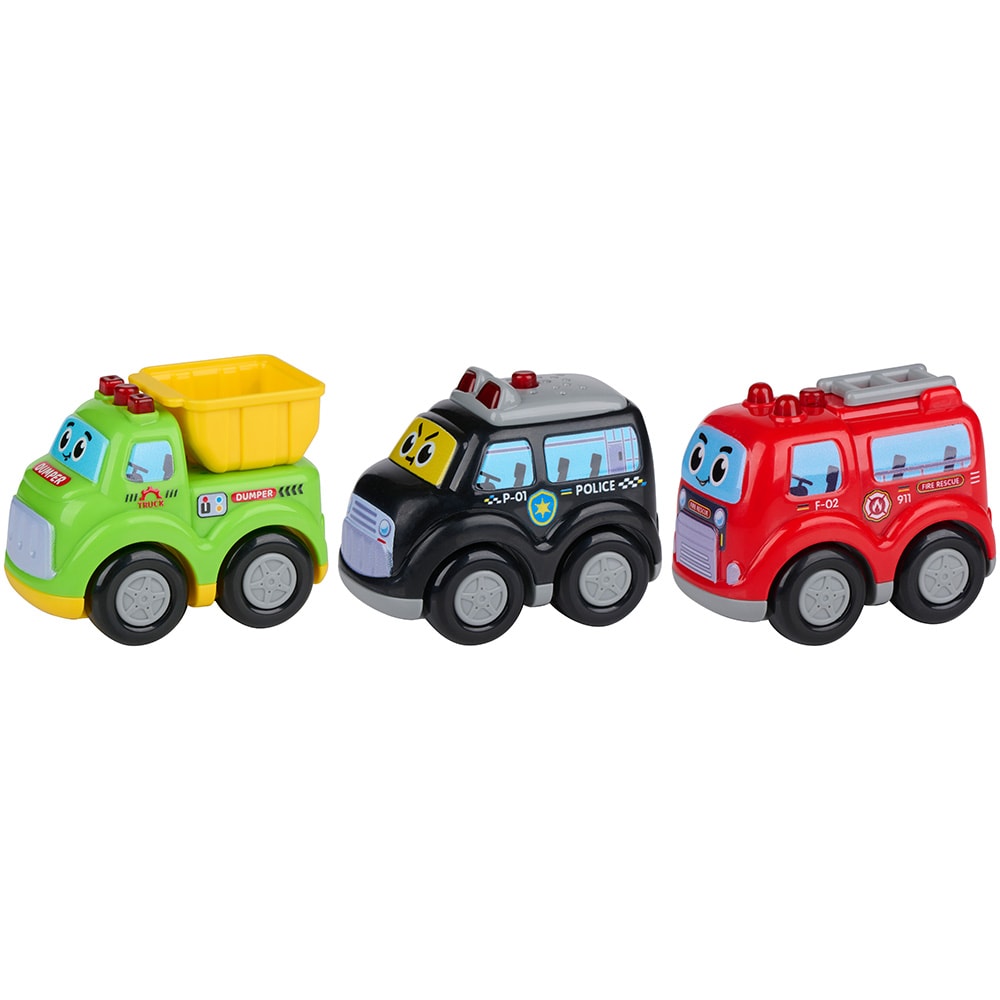 Leksaksbilar Eddy Toys 3 st / polisbil brandbil och dumper med ljus och ljud
