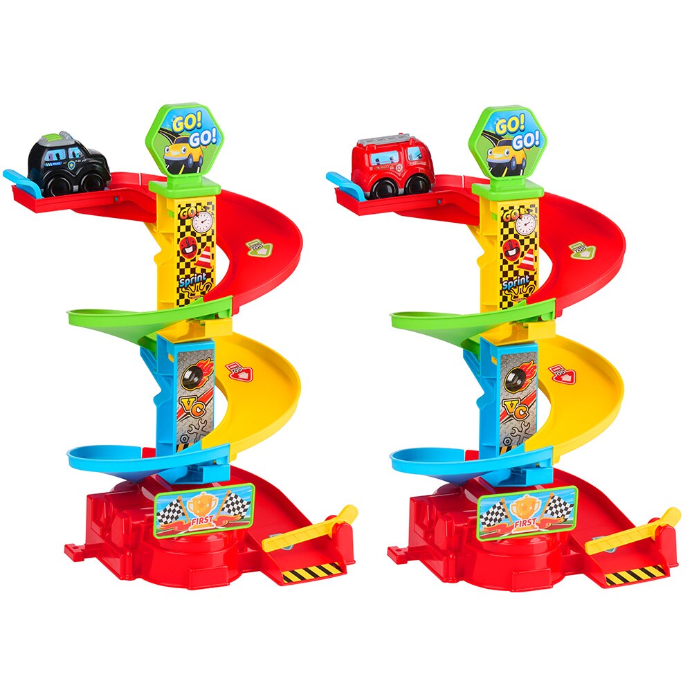 Bilbana Eddy Toys City Track med bil / spiralbana med polisbil eller brandbil – Assorterad