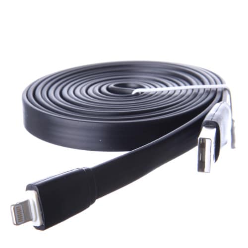 Usb-kabel "Flat" till iPhone 5 / SE / iPad 4 - Svart