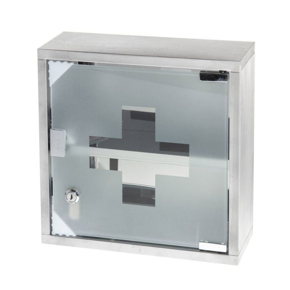 Låsbart medicinskåp i frostat glas med rostfritt stål