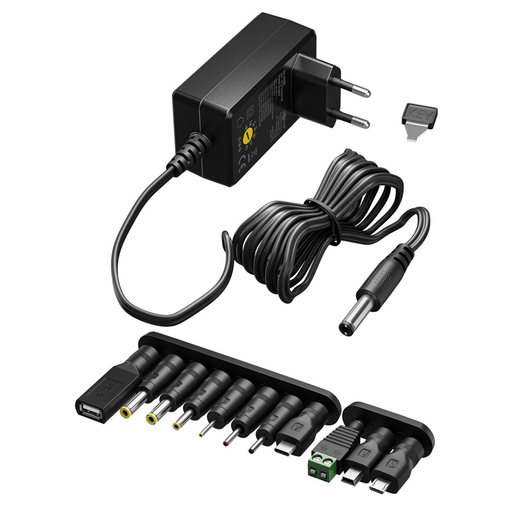 Strömadapter Universal 3-12V 12W med 11 Adaptrar