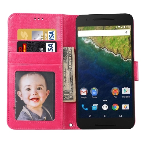 Flipfodral med magnetfäste / Kortuttag & Rem Google Nexus 6P - Rosa