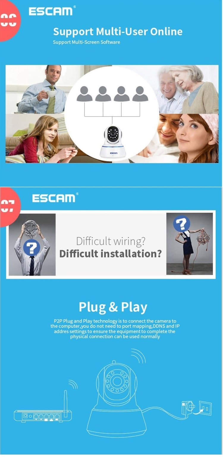 Wi-Fi IP Kamera ESCAM 720P - Night Vision / Rörelsekänslig