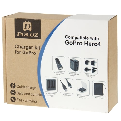 13i1 Laddningsset för GoPro HERO 4 - Väggladdare / Batterier / Kablar / Billaddare