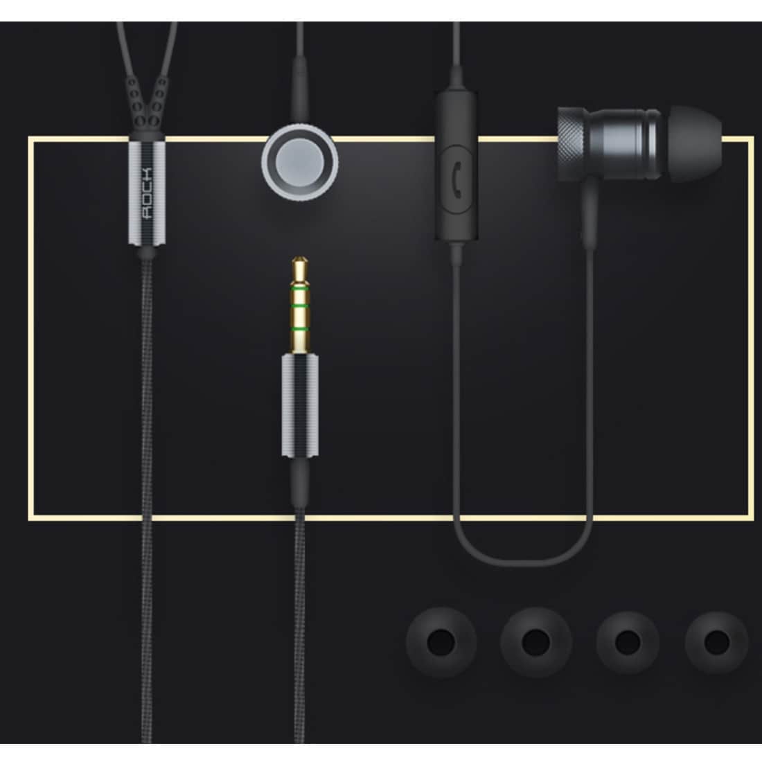 ROCK Mula In-Ear Stereo Bass ALU headset med fjärr -  iPhone, iPad, Samsung, Sony
