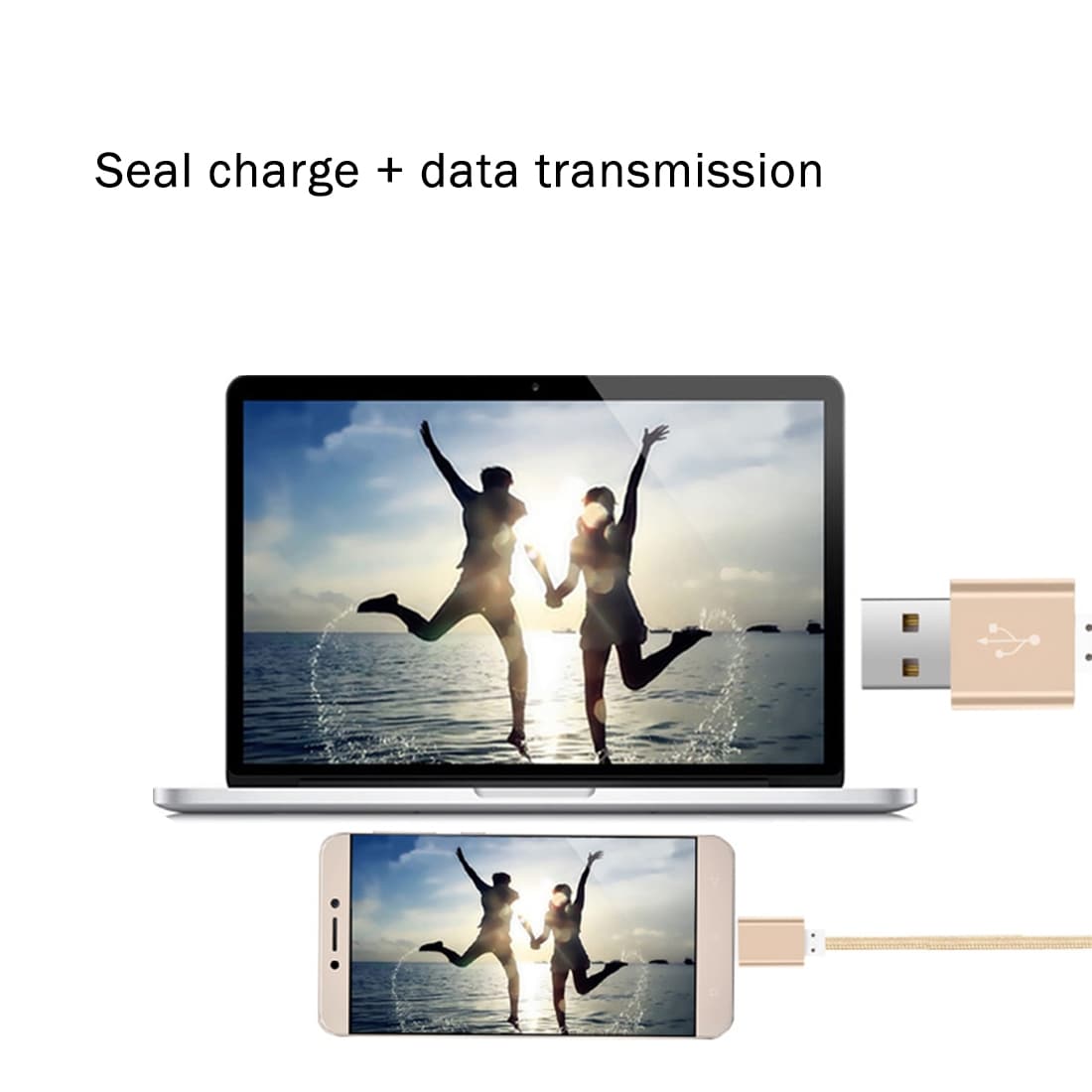 Tygbeklädd USB 3.1 Typ-c till USB 2.0 Data/Ladd kabel med metallhuvud