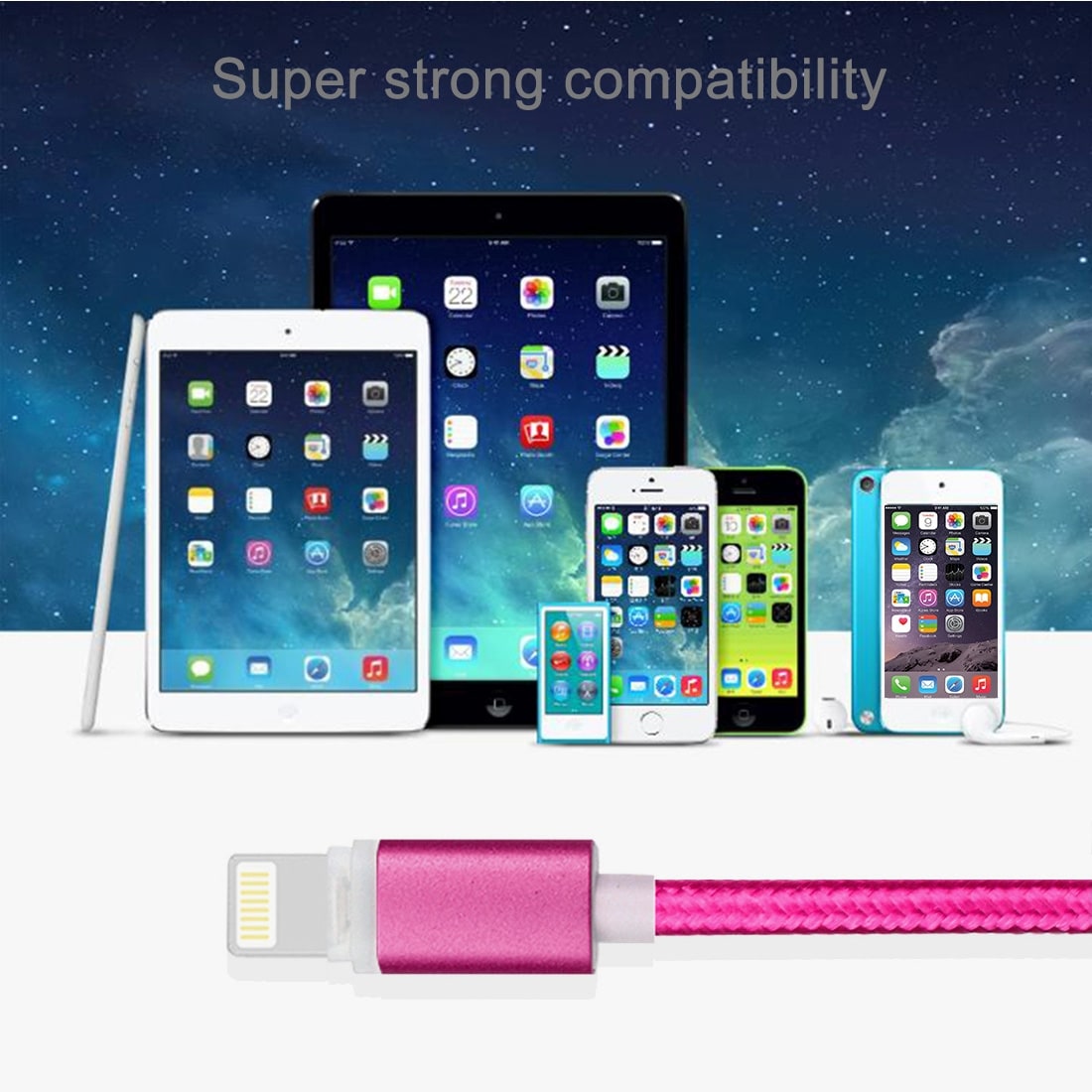 Stryktålig tygbeklädd Usbkabel iPhone 5/6/7 med metallhuvud - Storpack 8st i olika färger
