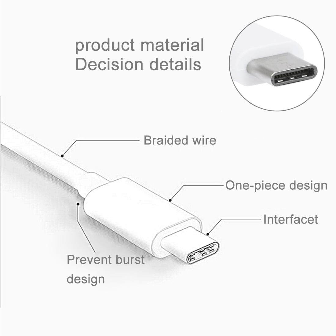 Stryktålig tygbeklädd Usbkabel USB typ C med metallhuvud - Storpack 5st i olika färger