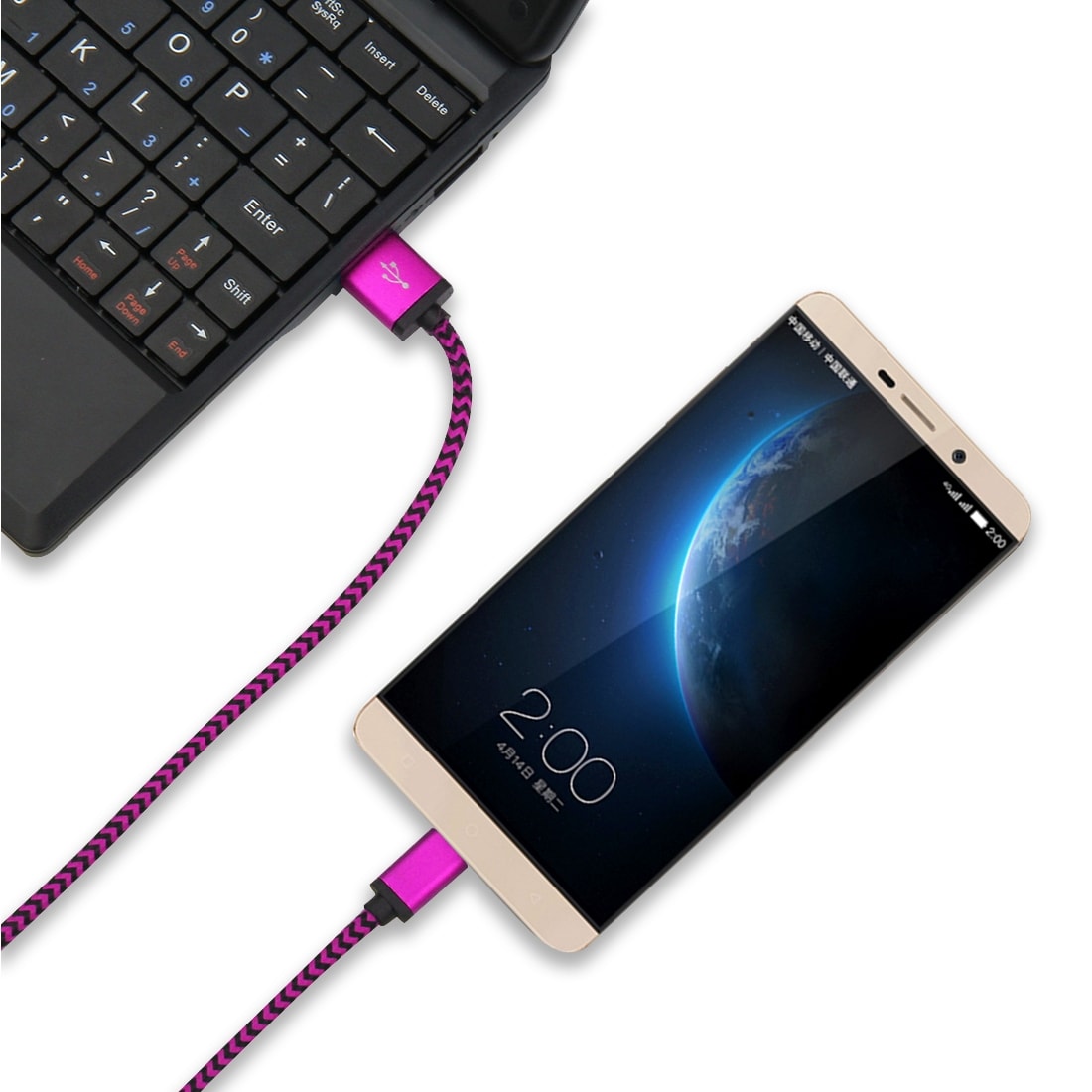 Stryktålig tygbeklädd Usbkabel USB typ C med metallhuvud - Storpack 5st i olika färger