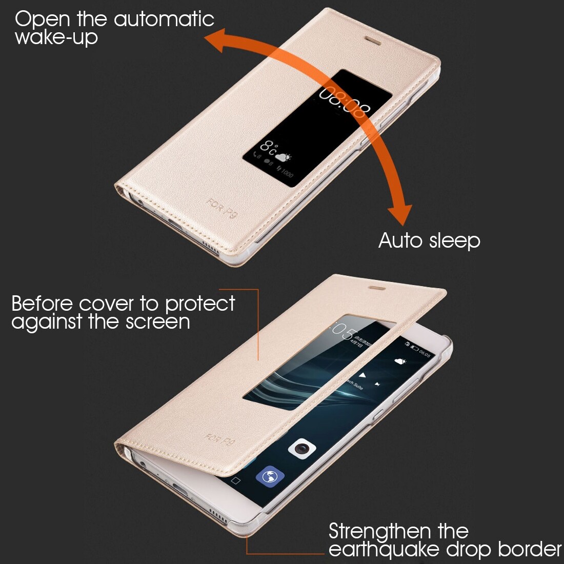 Fodral till Huawei P9 med Display fönster - Vit