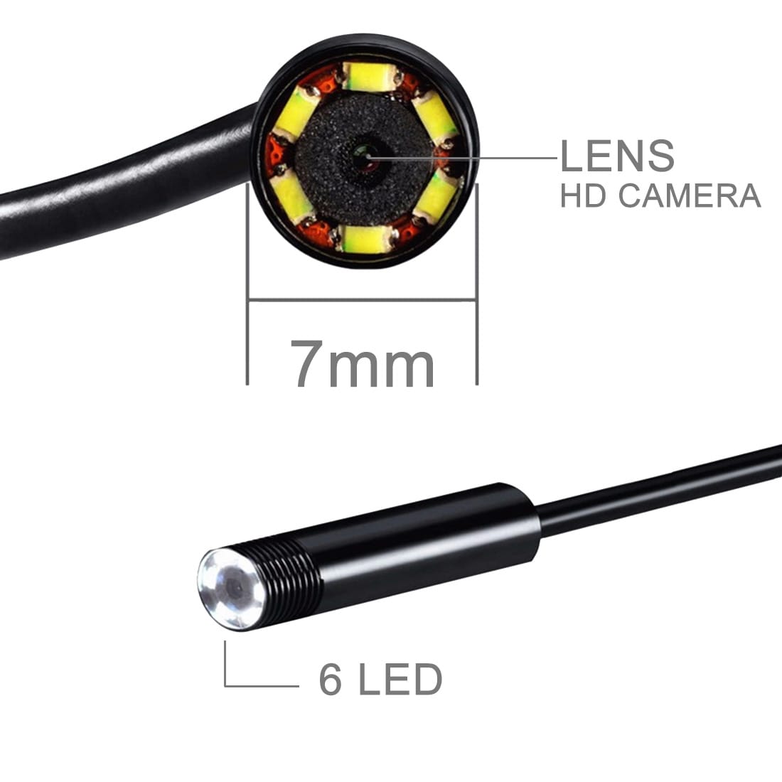 Inspektionskamera för mobil & PC - 6 LED - 2 meter